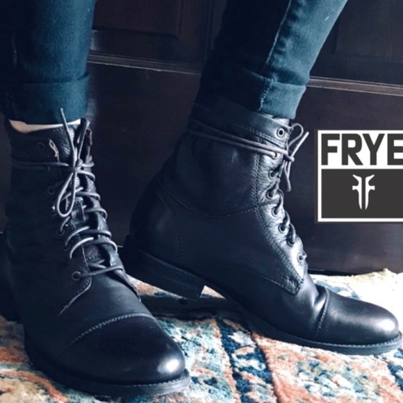 Frye Erin Black Cap Toe Lace up Ankle Boots Combat Granny NEW Sz 7.5 - Picture 14 of 15